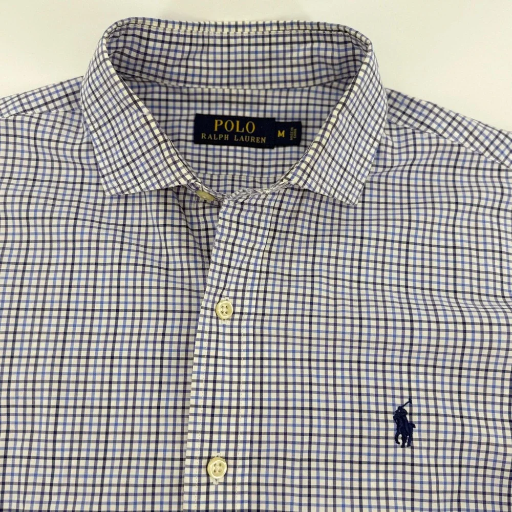 Polo Ralph Lauren Mens Blue White Check Long Sleeve Button Down Shirt Size M